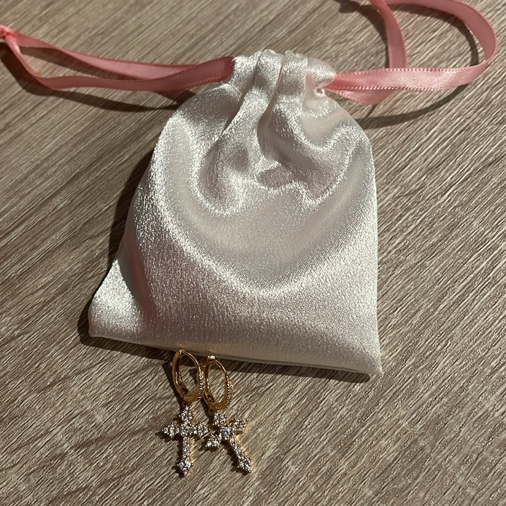 Gold Dainty Cross Earrings